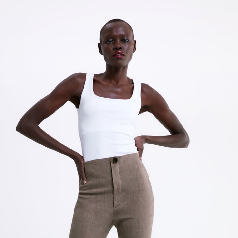 NWT Zara White Wide Strap Stretch Top